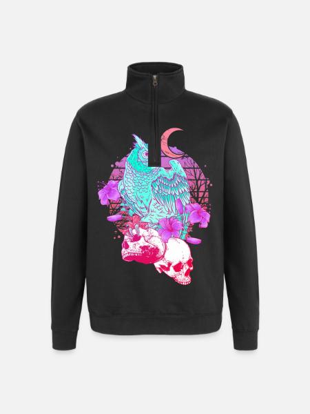Pastel Goth Skull Owl Aesthetic Clothes Moon - Quarter-Zip Sweatshirt - black
