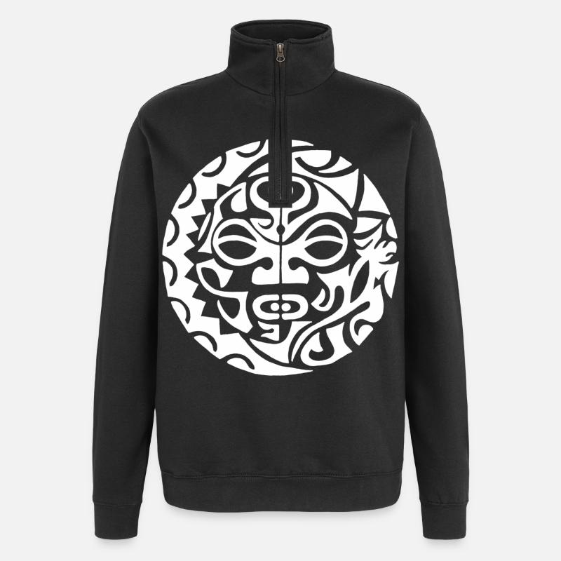Tête de mort polynésienne blanche - Sweat à zip 1/4 - noir