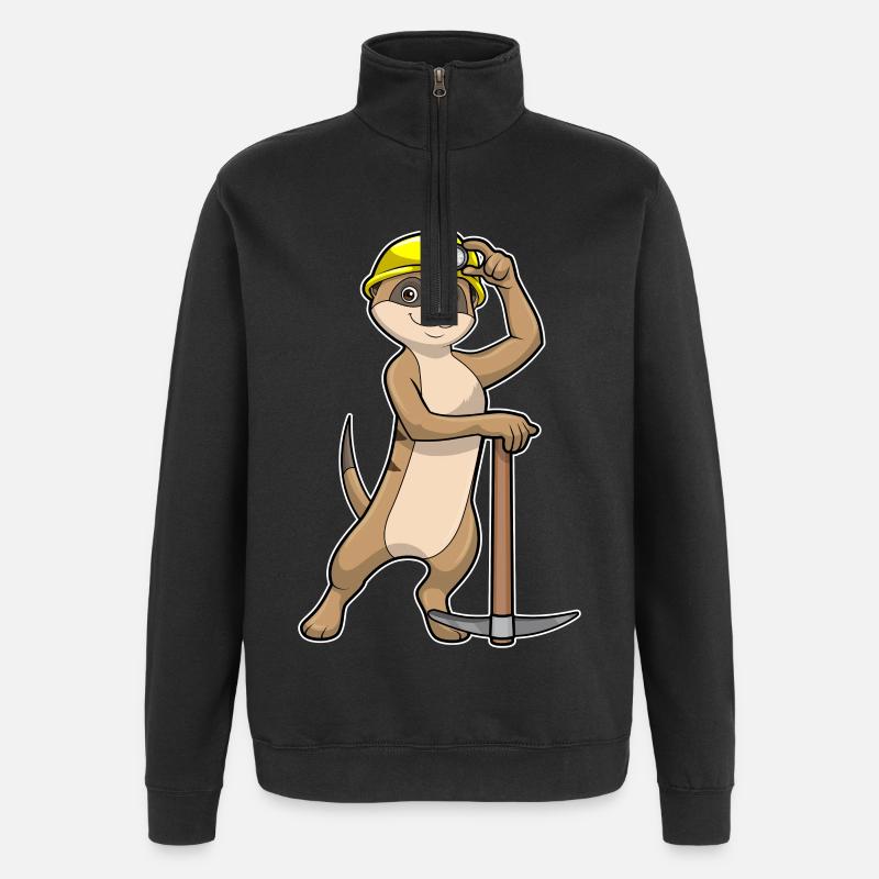 Suricate comme mineur avec pioche - Sweat à zip 1/4 - noir