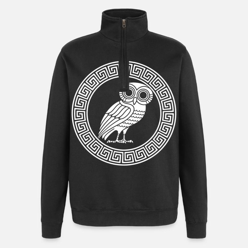 Griechisches Symbol der weißen Eule - Quarter-Zip-Sweatshirt - Schwarz