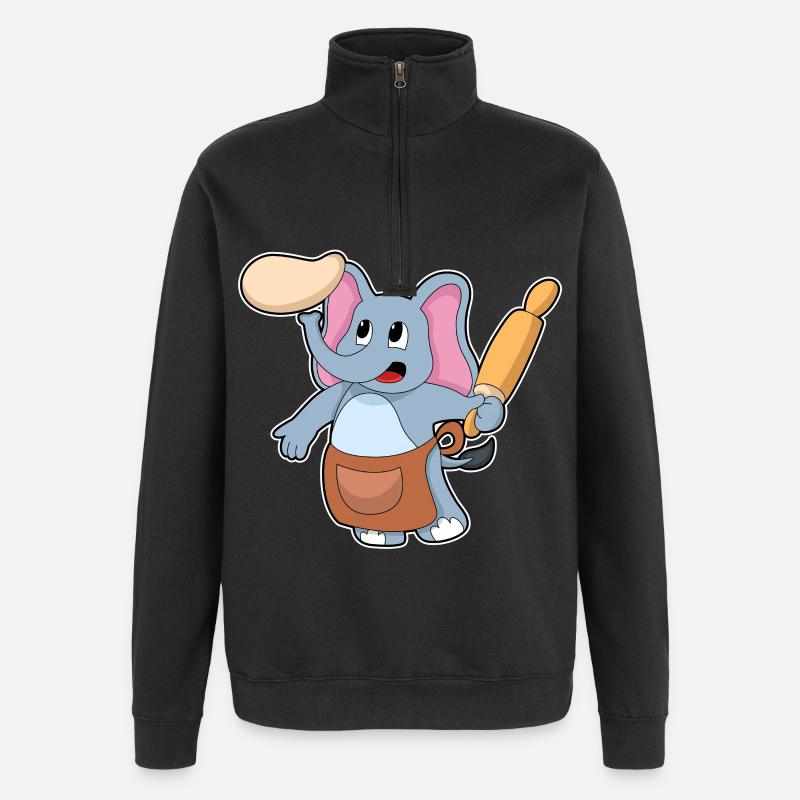 Elefant Bäcker Nudelholz Backen - Quarter-Zip-Sweatshirt - Schwarz