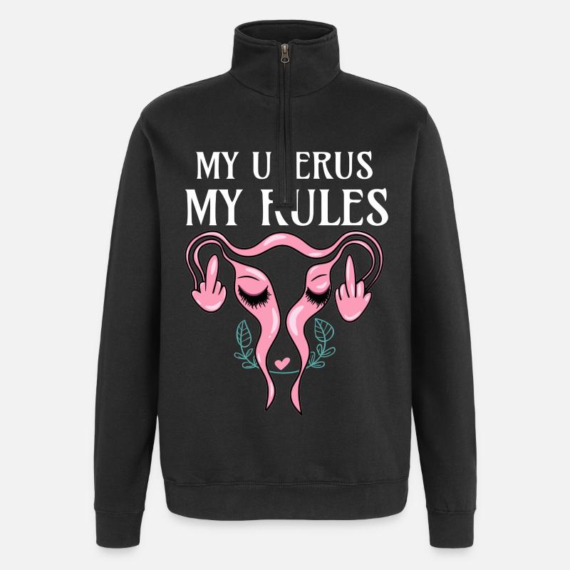 Mittelfinger Gebärmutter - My Uterus My Rules - Quarter-Zip-Sweatshirt - Schwarz