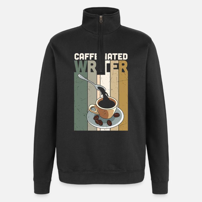Caffeinated Writer Writing Novel Writer - Quarter-Zip Sweatshirt - black
