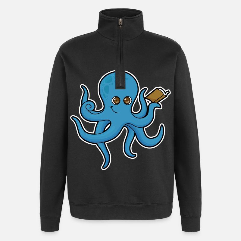 Krake Buch - Quarter-Zip-Sweatshirt - Schwarz