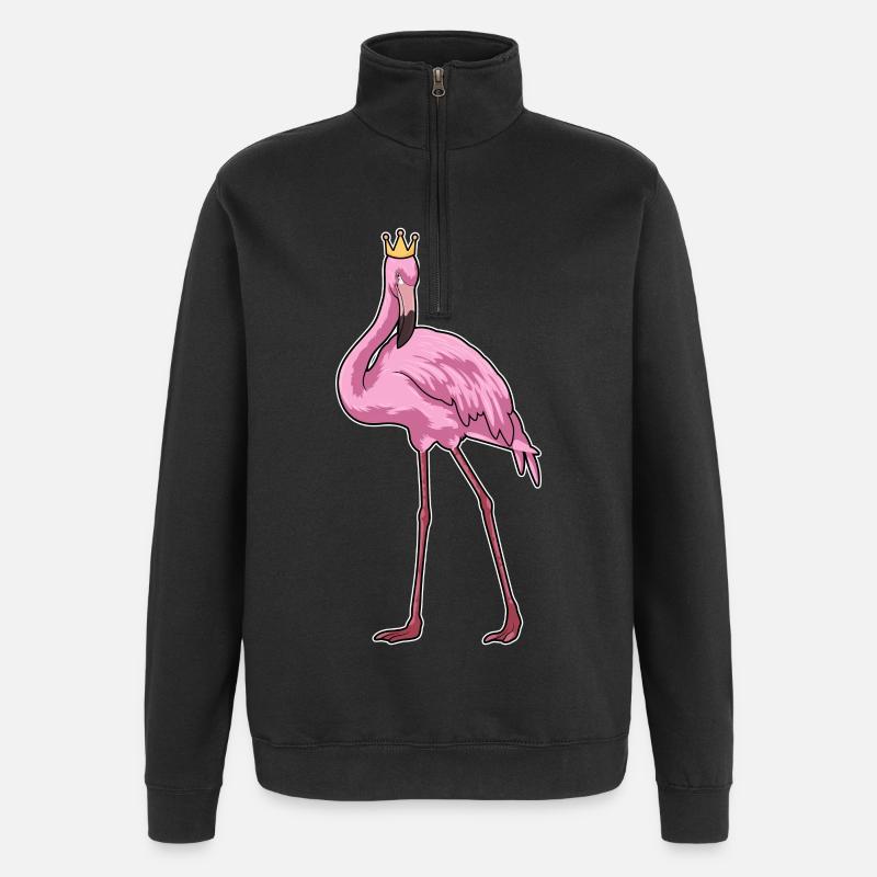 Flamant rose avec couronne - Sweat à zip 1/4 - noir