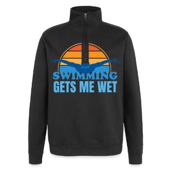 Swimming Gets Me Wet - Quarter-Zip Sweatshirt - black - Front - AI Model Female 172 light (172cm) & AI Model Male 178 dark (178cm)