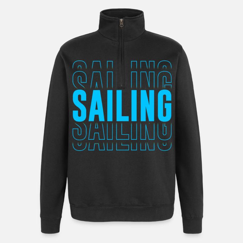 Segeltypografie - Text gestapelt - Quarter-Zip-Sweatshirt - Schwarz