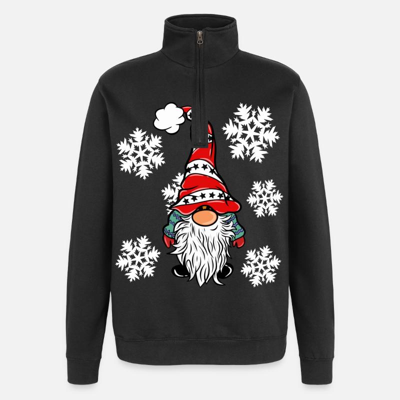 Wichtel mit Schneeflocken - Quarter-Zip-Sweatshirt - Schwarz