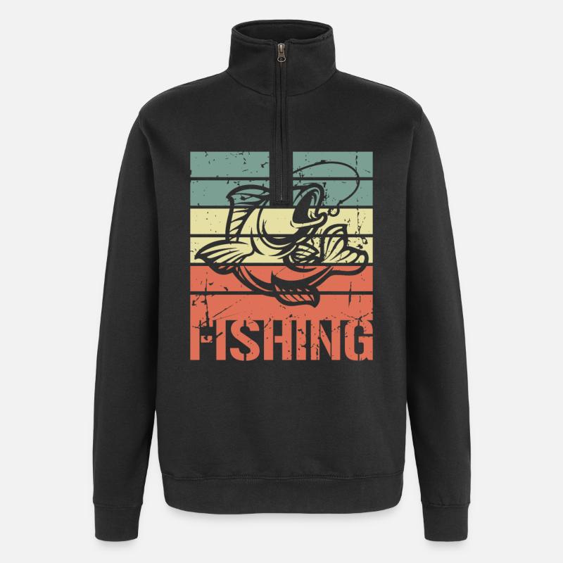 Pêche vintage - Sweat à zip 1/4 - noir