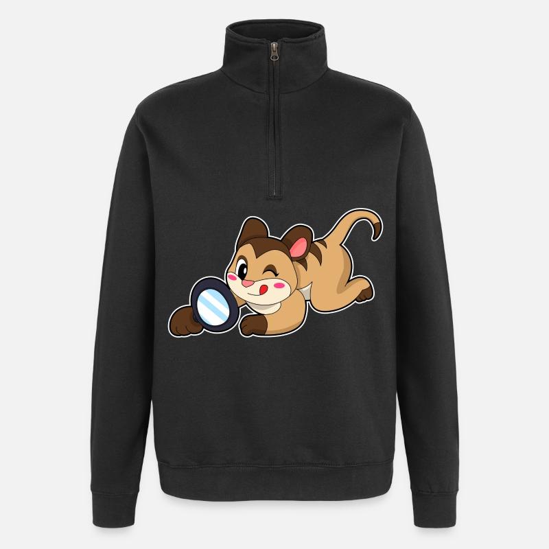 Erdmännchen mit Lupe - Quarter-Zip-Sweatshirt - Schwarz