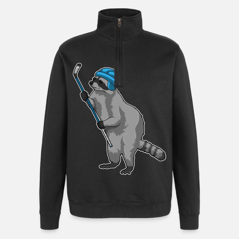 Waschbär Eishockey Eishockeyschläger - Quarter-Zip Sweatshirt - black