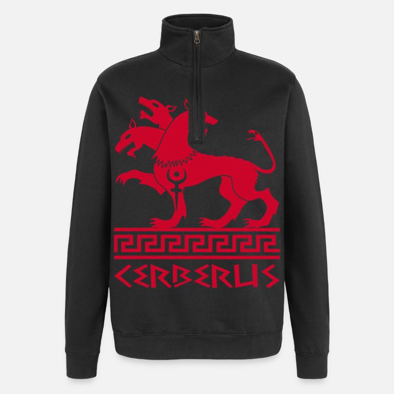 Roter Cerberus-Hund - Quarter-Zip-Sweatshirt - Schwarz