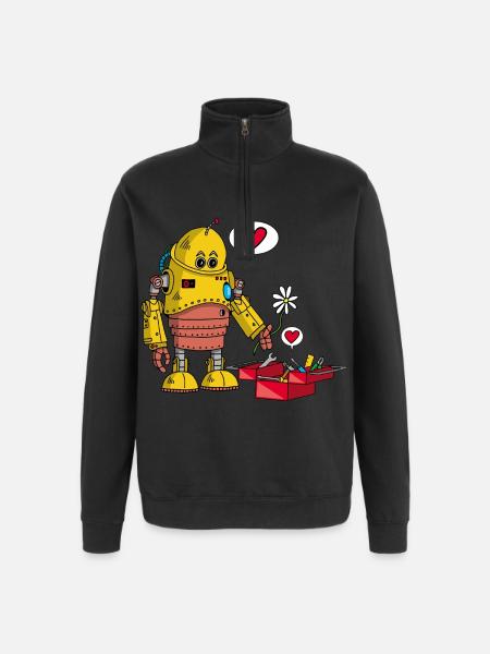 Robot in love - Quarter-Zip Sweatshirt - black