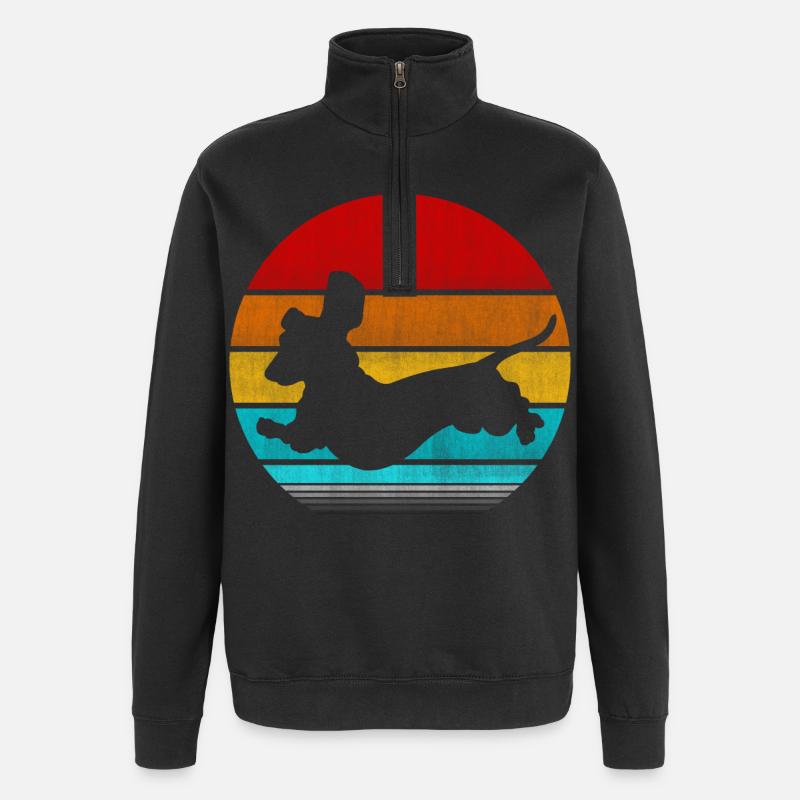 teckel rétro vinatge - Sweat à zip 1/4 - noir