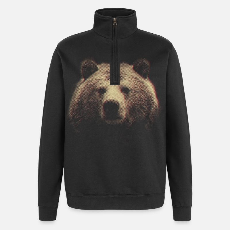 Red Halftone Bear Head - Quarter-Zip Sweatshirt - black