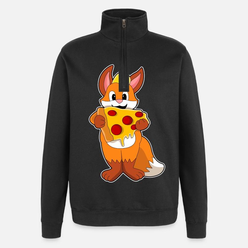 Fuchs mit Pizza - Quarter-Zip-Sweatshirt - Schwarz