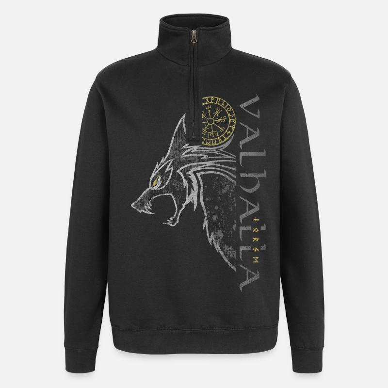 Valhalla Wolf Vegvisir Wikinger Runenkompass - Quarter-Zip-Sweatshirt - Schwarz