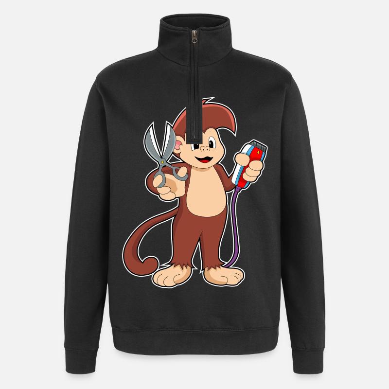 Ciseaux de coiffeur singe - Sweat à zip 1/4 - noir