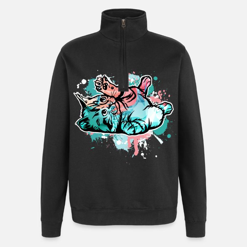 Katze - Quarter-Zip-Sweatshirt - Schwarz
