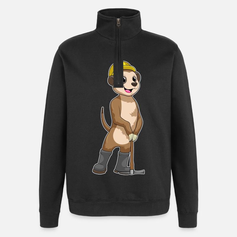 Erdmännchen als Bergarbeiter mit Spitzhacke - Quarter-Zip-Sweatshirt - Schwarz
