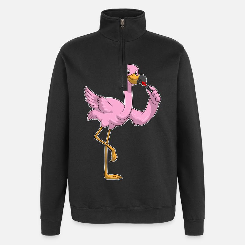 Flamingo mit Lippenstift - Quarter-Zip-Sweatshirt - Schwarz