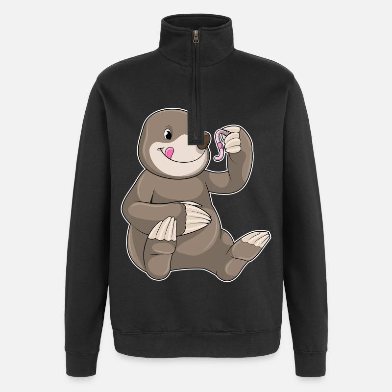 Maulwurf mit Regenwurm - Quarter-Zip-Sweatshirt - Schwarz