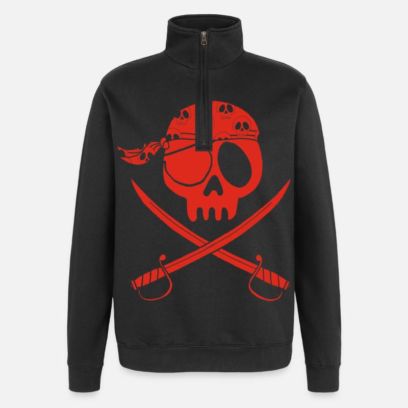 Roter Piratenschädel - Quarter-Zip-Sweatshirt - Schwarz