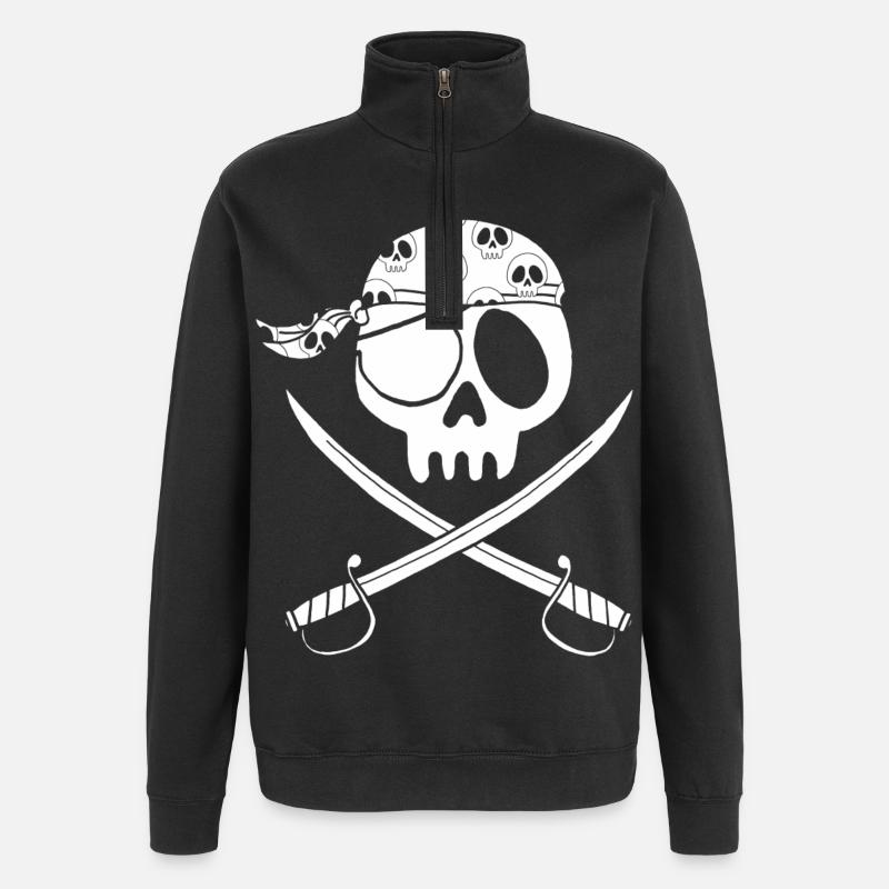 Crâne de pirate blanc - Sweat à zip 1/4 - noir