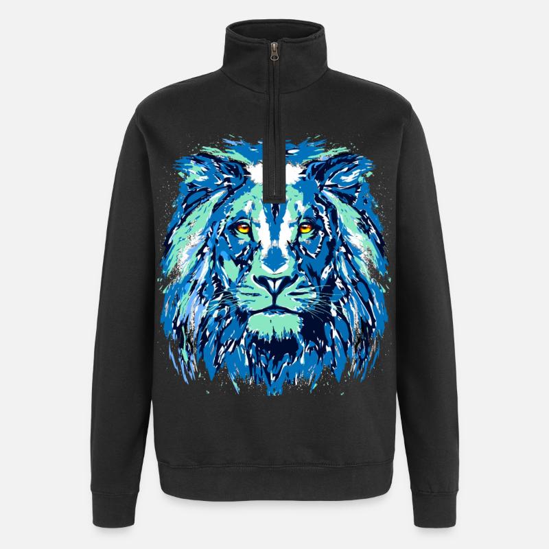 Blauer Löwe - Löwenkopf - Sternzeichen Löwe - Quarter-Zip-Sweatshirt - Schwarz
