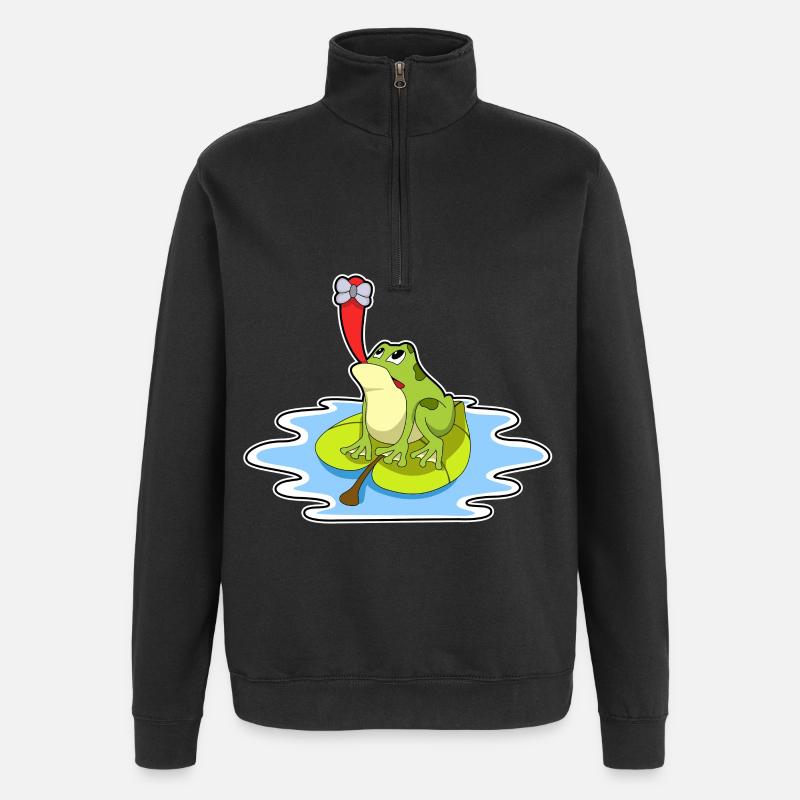 Grenouille sur feuille avec insecte - Sweat à zip 1/4 - noir