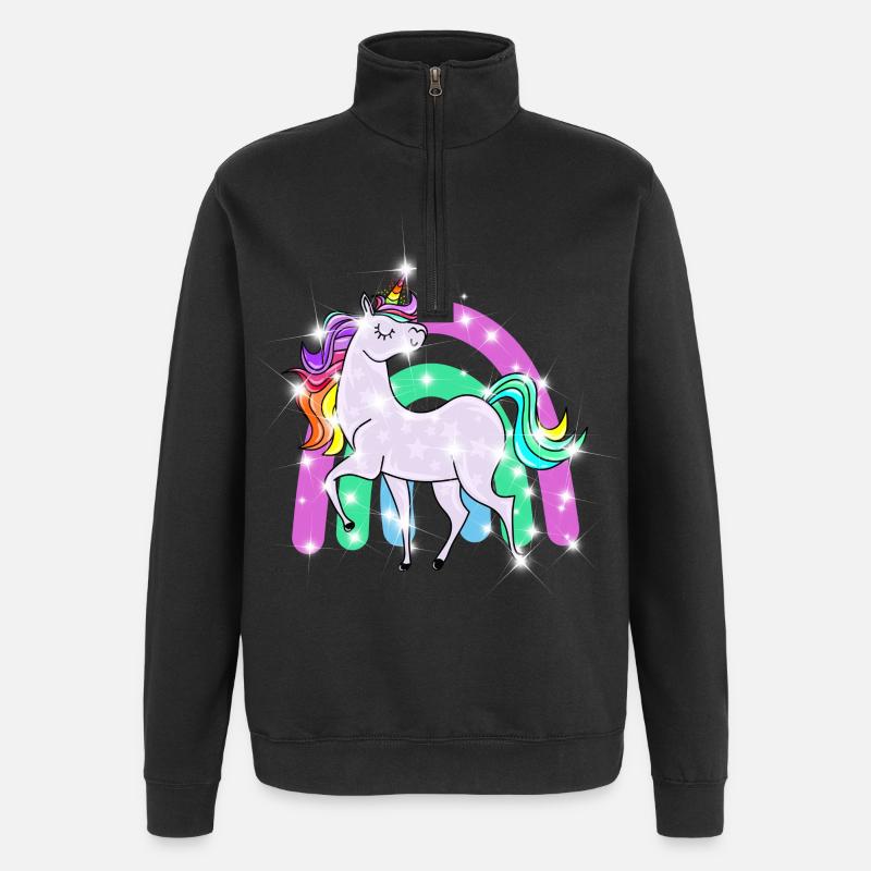 funkelndes Einhorn mit Regenbogen - Quarter-Zip-Sweatshirt - Schwarz