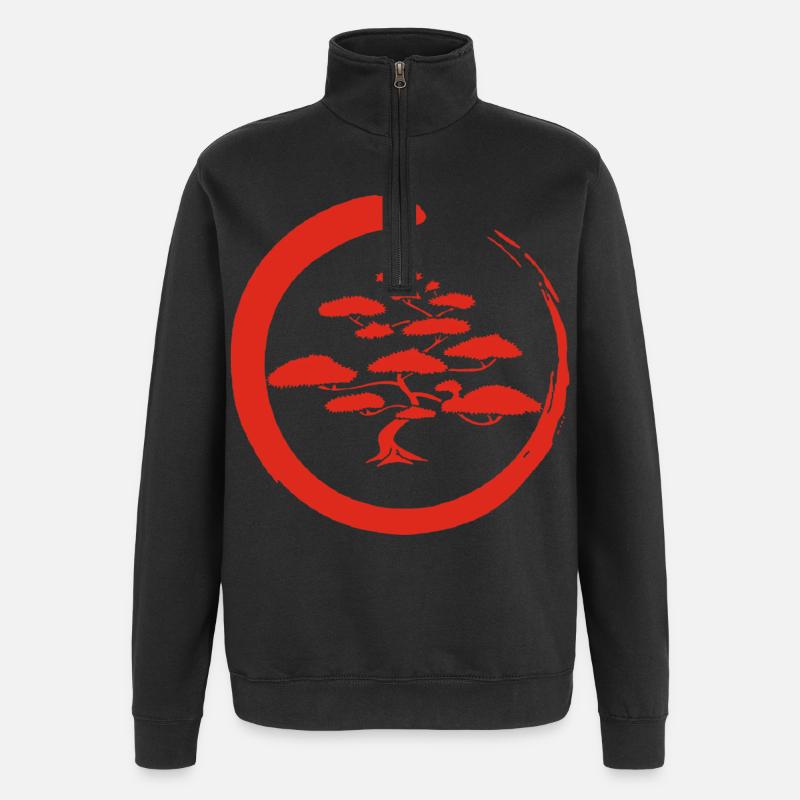 Roter japanischer Baum - Quarter-Zip-Sweatshirt - Schwarz