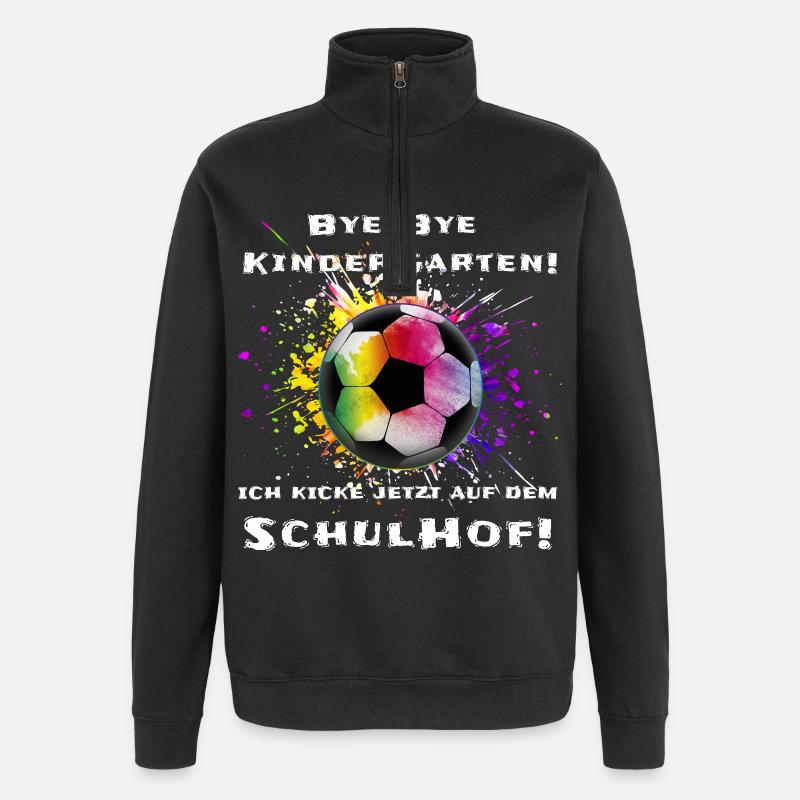 Fußball Schulanfang Geschenk - Quarter-Zip-Sweatshirt - Schwarz