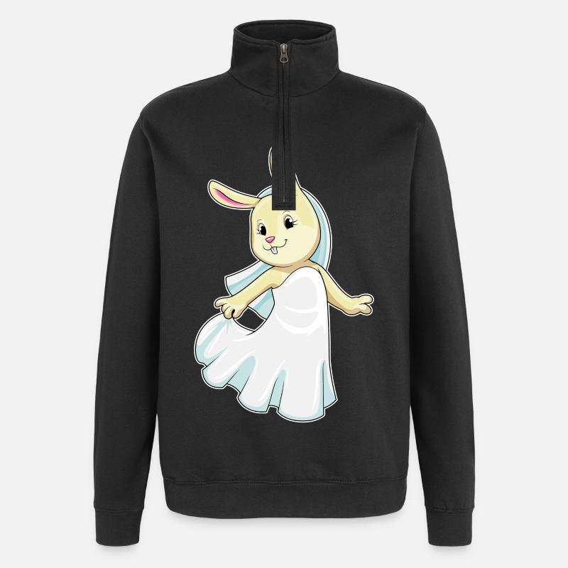 Lapin comme mariée avec voile - Sweat à zip 1/4 - noir