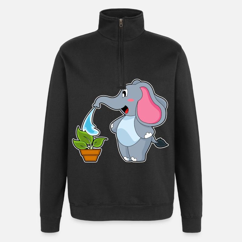 Éléphant avec plante - Sweat à zip 1/4 - noir