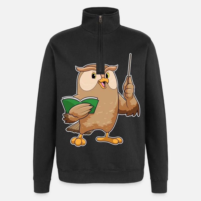 Owl teacher pointer school - Quarter-Zip Sweatshirt - black