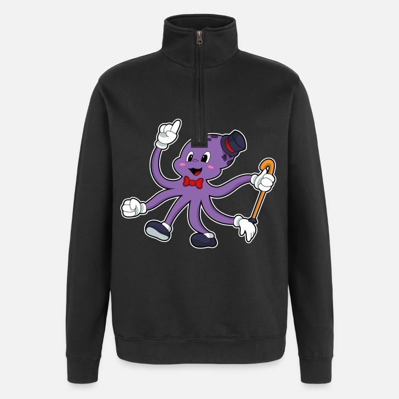 Krake als Zauberer mit Hut - Quarter-Zip-Sweatshirt - Schwarz