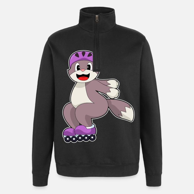 Katze mit Rollschuhe - Quarter-Zip-Sweatshirt - Schwarz
