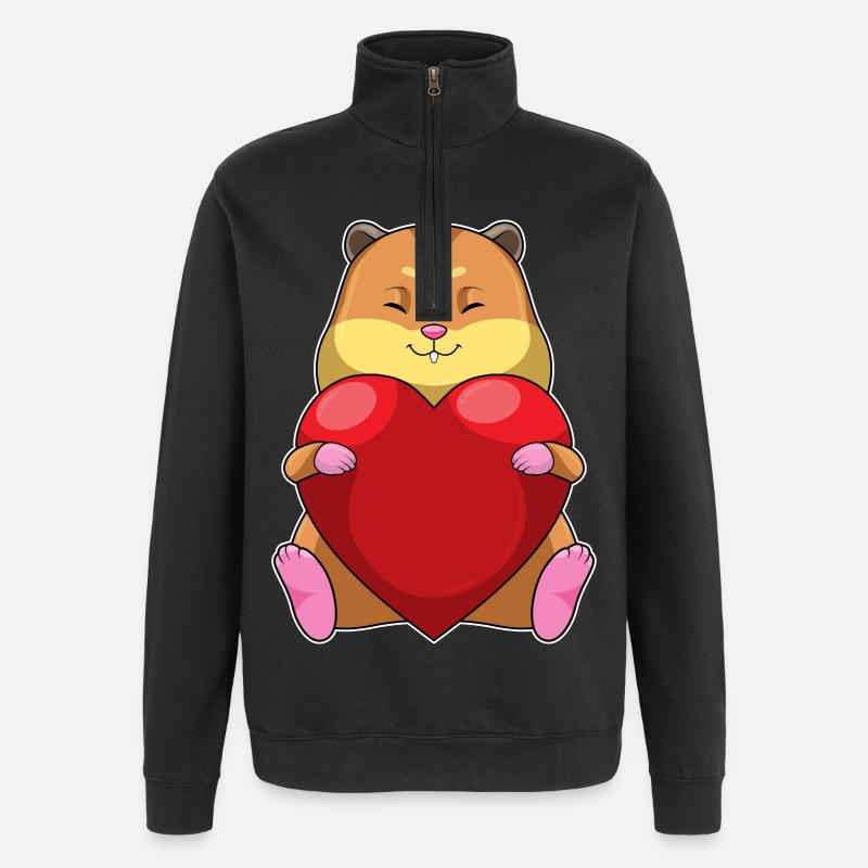 Hamster avec cœur - Sweat à zip 1/4 - noir