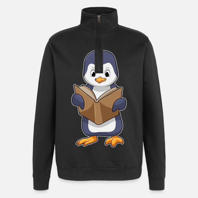 Penguin Nerd Book - Quarter-Zip Sweatshirt - black