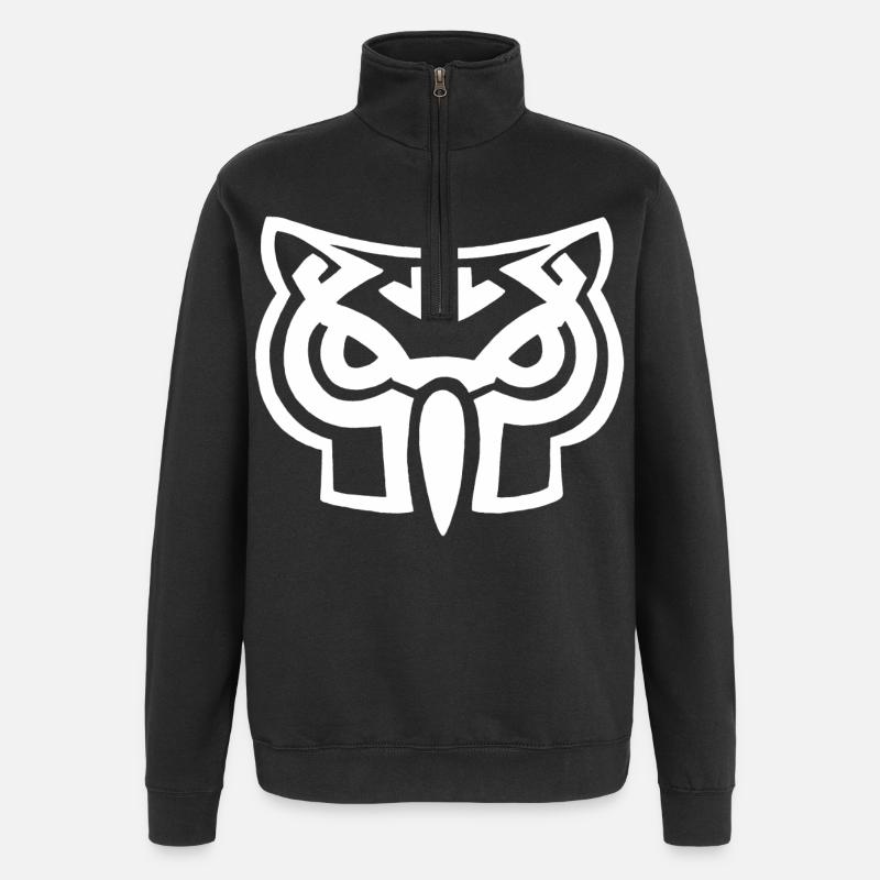 Tête de hibou blanc - Sweat à zip 1/4 - noir
