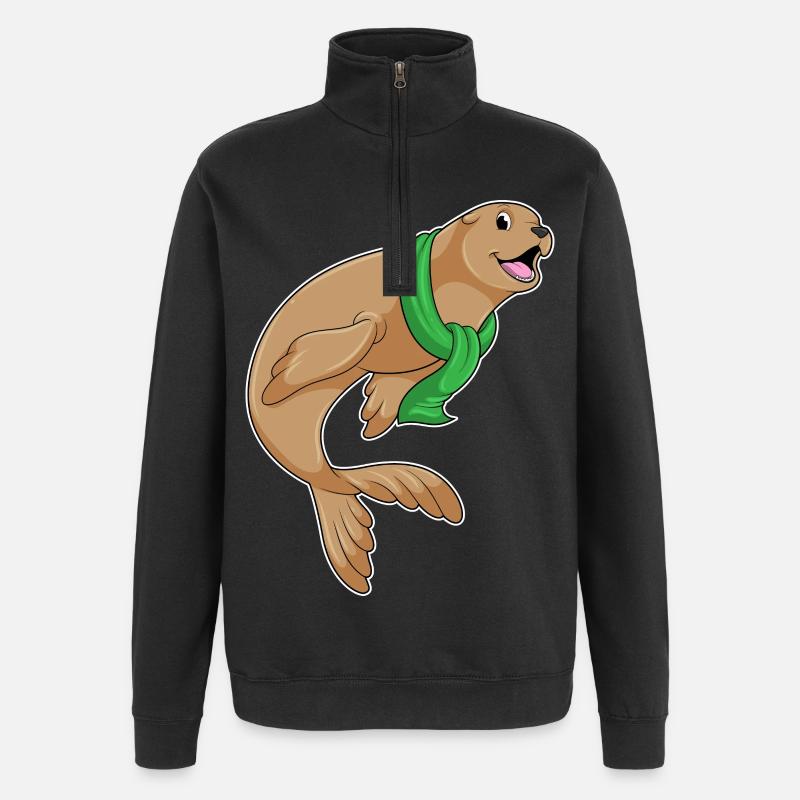 Seehund mit Schal - Quarter-Zip-Sweatshirt - Schwarz