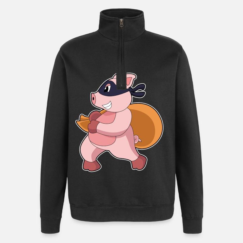 Cochon comme joggeur - Sweat à zip 1/4 - noir