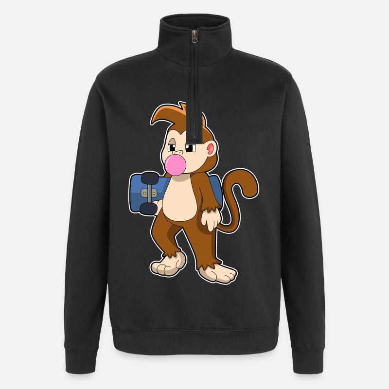 Affe Skater Skateboard - Quarter-Zip-Sweatshirt - Schwarz