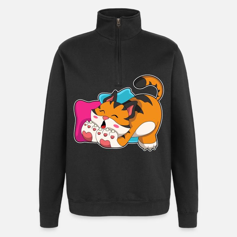 Tigre fatigué - Sweat à zip 1/4 - noir