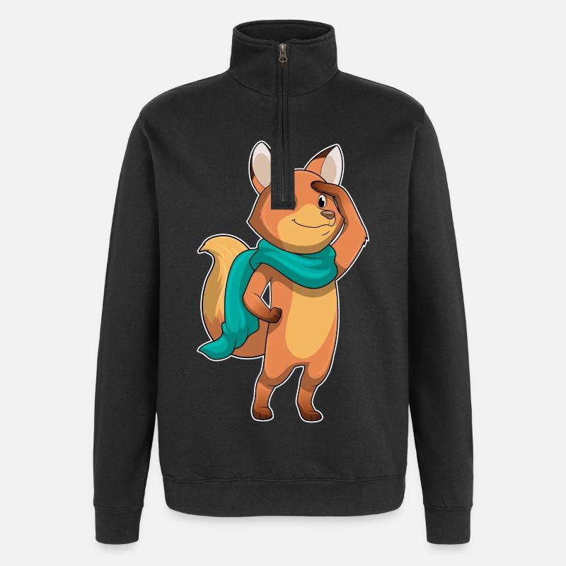 Fuchs mit Schal - Quarter-Zip-Sweatshirt - Schwarz