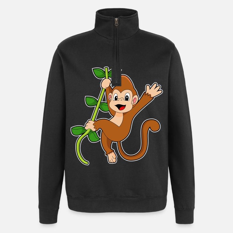 Affe im Urwald - Quarter-Zip-Sweatshirt - Schwarz