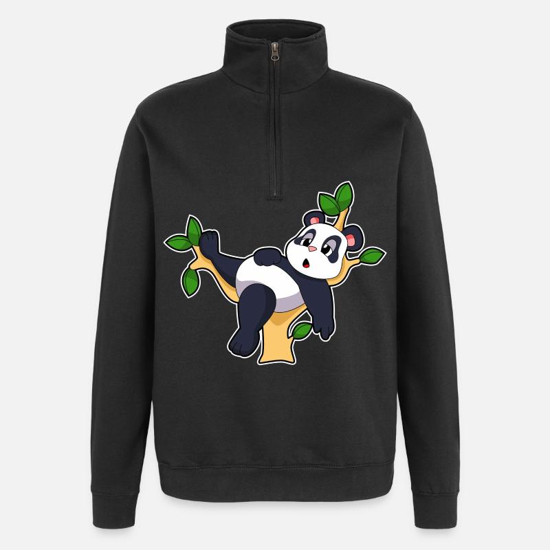 Panda Zweig - Quarter-Zip-Sweatshirt - Schwarz