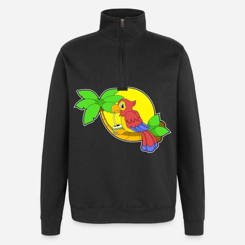 Papagei mit Kokosnuss - Sweat à zip 1/4 - noir