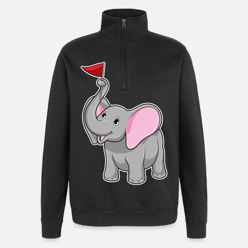 Éléphant avec drapeau - Sweat à zip 1/4 - noir